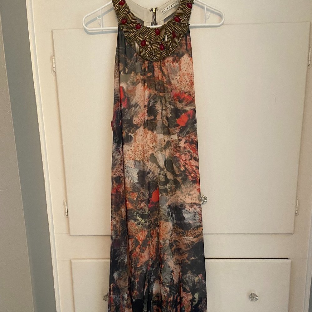 Alice and Olivia boho maxi dress with beaded neckline
